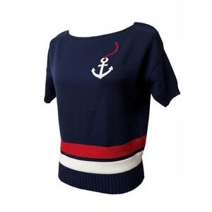 VTG Nautical Sweater Coastal Preppy Novelty Womens Sz Small Knit Anchor Beachy